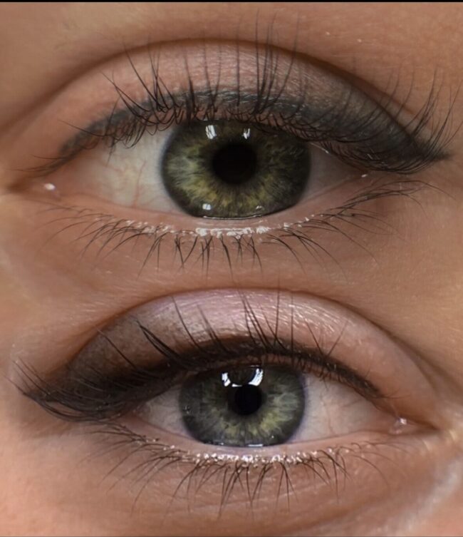 Porównianie przed i po dla usługi makijaż permanentny typu kreska permanentna (eyeliner)
